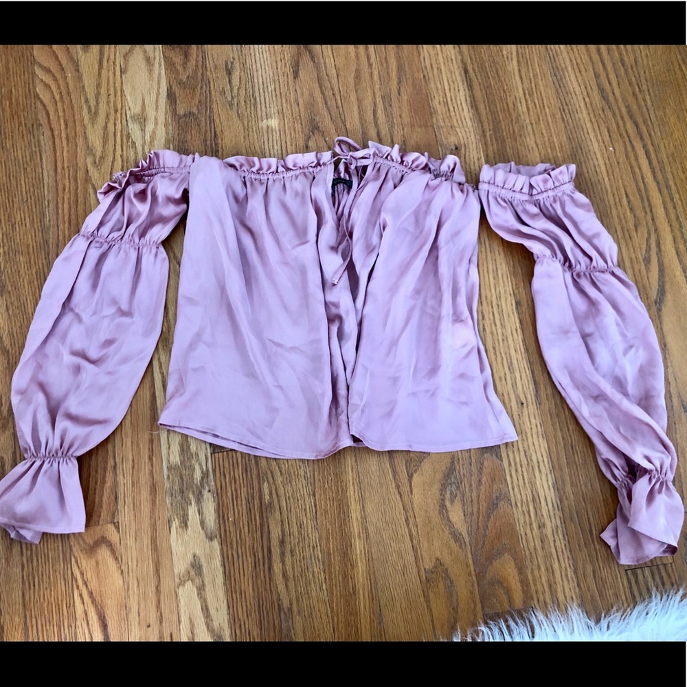 pink silk off the shoulder top!